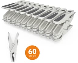 LaundrySpecialist Wasknijpers soft grip - Wit/grijs - 60 stuks - extra lang en stevig - wasknijpers plastic - wasknijpers kunststof - gekleurde knijpers — thumbnail 1