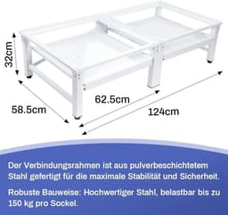 Dubbel Wasmachineonderstel - Verhoging Droger - Apparaten Plaatsen - Uittrekbare Plank - 124 x 58 x 32 cm - Metaal — thumbnail 5