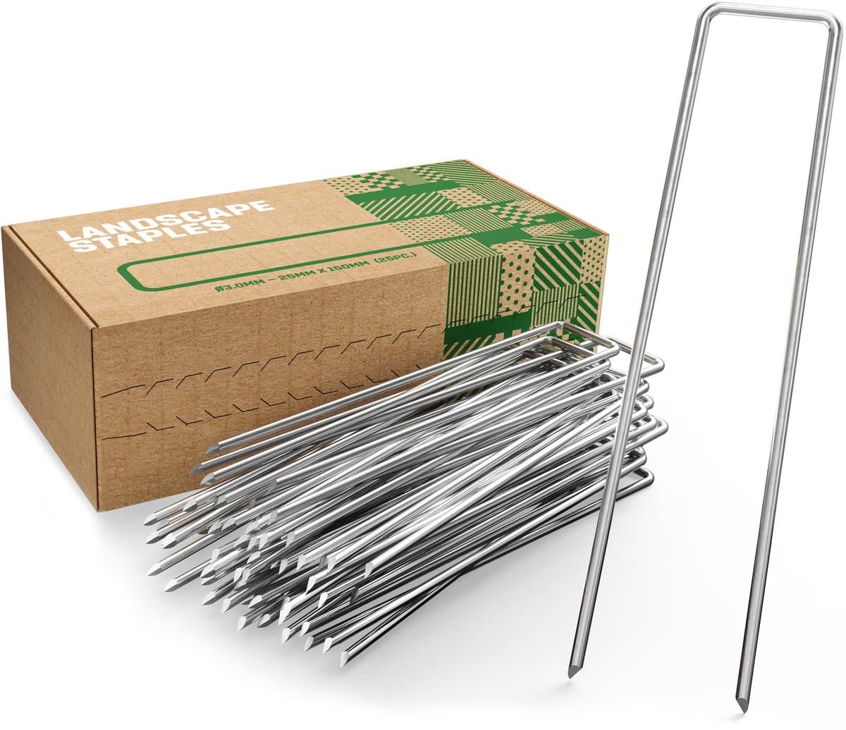 GardenGloss® Anti-Roest Stalen Grondankers (25 Stuks) - Stevige Grondankers Voor Onkruidmat, Tuinmat, Schutting & Camping - 150 mm Lang, 25 mm Breed, Ø 3 mm — afbeelding 1
