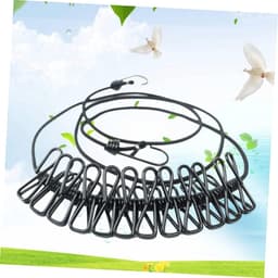 Elastische Waslijn - Reis Waslijn - Kleding Drogen - Met Clips - 190 cm - Zwart — thumbnail 2