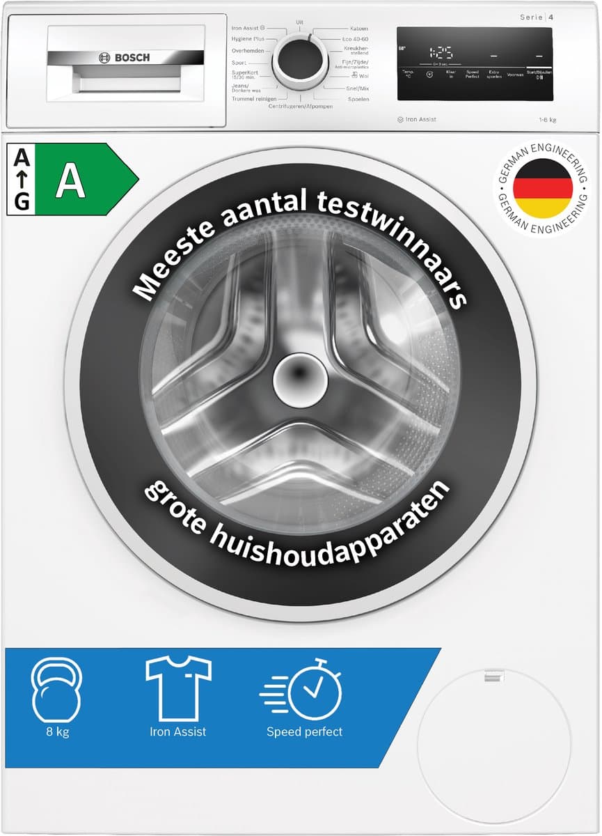 Bosch WAN2827BNL - Serie 4 - Wasmachine met stoom - 1400 rpm - Energielabel A - 8 KG - Iron Assist: vermindert kreukels tot 50% - SpeedPerfect: perfect schoon tot wel 65% sneller. - Stil — afbeelding 1