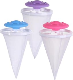 Kegelvormige washaar vanger in mesh - 3 stuks in verschillende kleuren voor het verwijderen van katten- en hondenhaar, papierresten en pluizen in de wasmachine — thumbnail 1