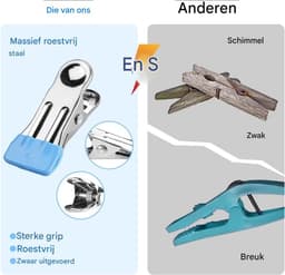 longziming -Wasknijper - Wasclip - Roestvrijstalen Klem - Antislip Tanden - Afgeronde Kaken - Roestvrij Staal - Corrosiebestendig - Veelzijdig Inzetbaar - 10 Stuk — thumbnail 5