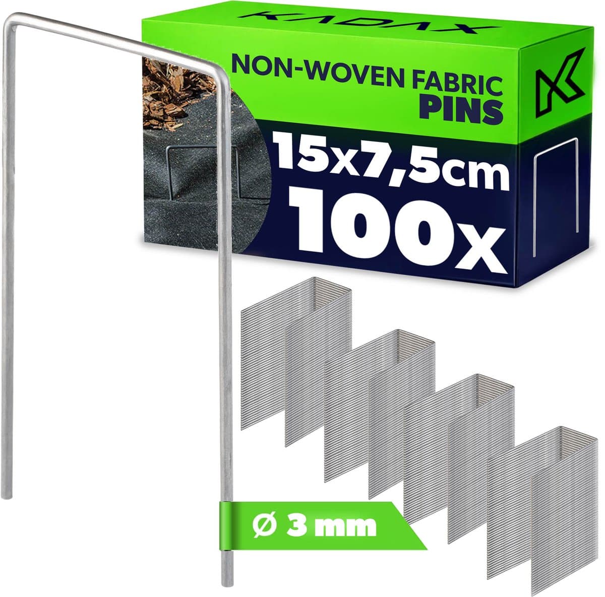 KADAX Grondankers van staal, grondanker voor bevestiging van worteldoek, tuinvlies, hek, net, onkruidfolie, camping, U-vormige, stabiele haringen, bevestigingsankers (100, 7,5 x 15 cm) — afbeelding 1
