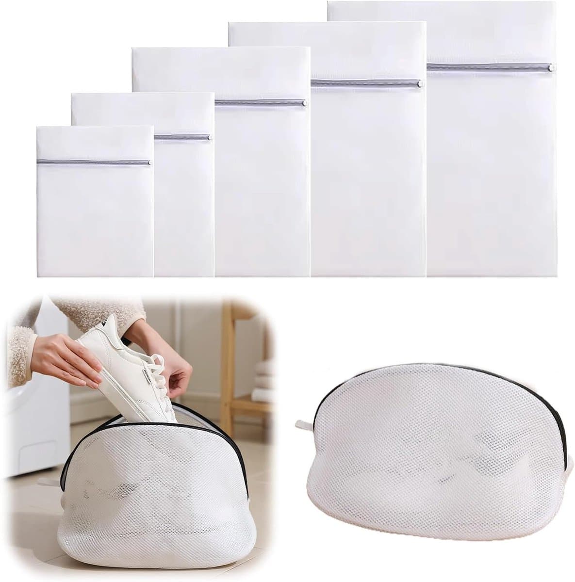 Wasnet Set van 9 Stuks - Herbruikbare Waszakken voor Kleding, Schoenen en Sneakers, Mesh met Drievoudige Dikte — afbeelding 1