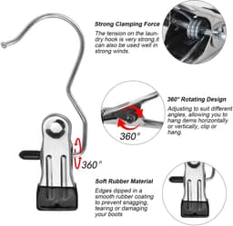 Dailygoody - Wasknijpers - Draagbare washaak - 360 graden draaibaar - Zwart - Antislip laarzenhanger - Geschikt voor broeken en schoenen — thumbnail 3