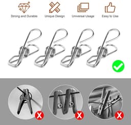 Dailygoody - Wasknijpers - Roestvrij staal - Sterke grip - 100 stuks - Waslijn en kledinghanger - Duurzaam en winddicht - Voor thuis en kantoor — thumbnail 5