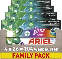 Ariel 4in1 Wasmiddel Pods +Touch Of Lenor Unstoppables Color - 4 x 26 Wasbeurten — thumbnail 1