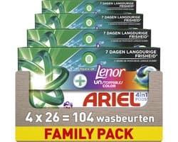 Ariel 4in1 Wasmiddel Pods +Touch Of Lenor Unstoppables Color - 4 x 26 Wasbeurten