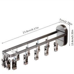 Zuignap Vouwbare Handdoekhouder met Windvaste Sokclips, Multifunctionele Balkon Droogrek, Ruimtebesparende Hanger Organizer voor Sokken, Handdoeken & Wasgoed — thumbnail 2