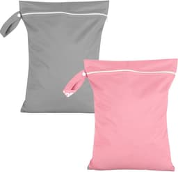 Set van 2 waterdichte waszakken voor onderweg, herbruikbaar met rits, ideaal voor luiers, zwemkleding en meer (grijs/roze, 30 x 40 cm) — thumbnail 1