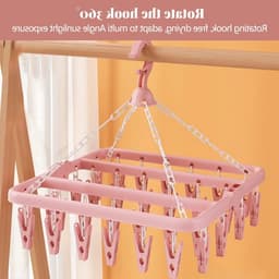 1 stuk - Kledingdroogrek - Set met 32 wasknijpers en opvouwbare hanger - Geschikt voor sokken, ondergoed en kinderkleding - Roze — thumbnail 4
