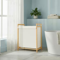 SONGMICS RLH103WD01 - Wasmand met 3 Vakken - Bamboe Frame - Afneembare en Versterkte Deksel - 150L Inhoud — thumbnail 3
