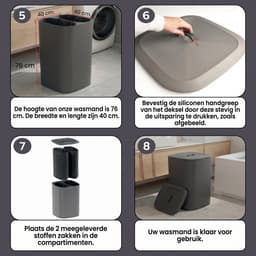 INDECOR Wasmand 90 Liter – 2 Vakken Wassorteerder – Met Deksel – Opvouwbare Wasbox – Antraciet — thumbnail 4
