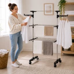 Droogtoren met 3 Niveaus – Inklapbaar Droogrek – Verrijdbaar met Wielen – 17 Meter Drooglengte – Compact Wasrek — thumbnail 5