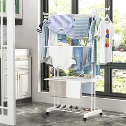 Droogrek Toren - Wasdroger Staand - Kleding Drogen - 6 Inklapbare Vleugels - 50 x 75 x 171 cm - Wit — thumbnail 3