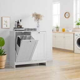Pugsdrly Kantelbare wasmand met uitneembare mand, verborgen wasmand, opbergkast voor de badkamer, vrijstaande home-organizer, wit — thumbnail 5