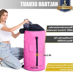 Grote Vuilwaszak XXL 115L met 2 Gevoerde Schouderbanden - Vouwbare Opbergzak voor Kleding, Duffle Bag en Rugzak (Roze) — thumbnail 5