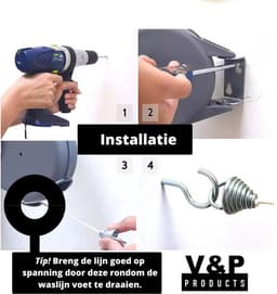 V&P Products® Uittrekbare Waslijn 15 Meter – Flexibele Roldrooglijn voor Binnen en Buiten – Inclusief Bevestigingsmateriaal - Wit — thumbnail 5