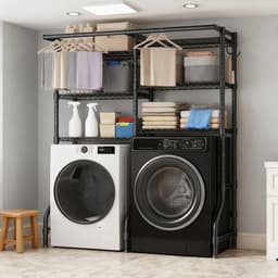 Extra Groot 6-Laags Opbergrek voor Bovenop Wasmachine – Dubbele Kolom, Verstelbare Planken, Robuust Stalen Organizer voor Wasruimte – Staande Plank — thumbnail 1
