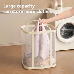 Ulisem - Opvouwbare wasmand - 41 liter nylon gaas - Met stevige handvatten - 4 ophangpunten - Herbruikbaar - Lichtgewicht en draagbaar - Geschikt voor reizen en slaapzaal - Ademend design - Geel — thumbnail 5