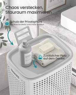 SONGMICS wasmand met deksel, wasbak plastic, 75 L, wasbak smal, wasbox ruimtebesparend, voor badkamer, wasruimte, slaapkamer, wit-grijs RLH021WG01 — thumbnail 1