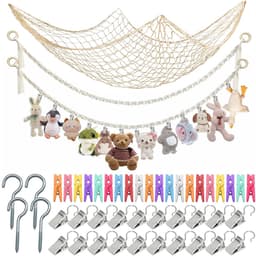 Dailygoods- Opbergnet Bohemian Macramé - Hangende Opberger - Opberg Etui - Knuffels - Decoratie - 40 Clips - 2 m Pluche Dier - Opbergnetten — thumbnail 1