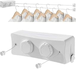 Uittrekbare Waslijn - Dubbele Lijn - Kleding Drogen - Roestvrij Staal - 2 x 51 m - Wit — thumbnail 1