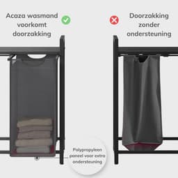 ACAZA Wasmand - Wassorteerder - 4 Vakken - 160 L - 116 x 72 x 33 cm - Zwart en Grijs — thumbnail 5