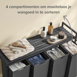 ACAZA Wasmand - Wassorteerder - 4 Vakken - 160 L - 116 x 72 x 33 cm - Zwart en Grijs — thumbnail 4