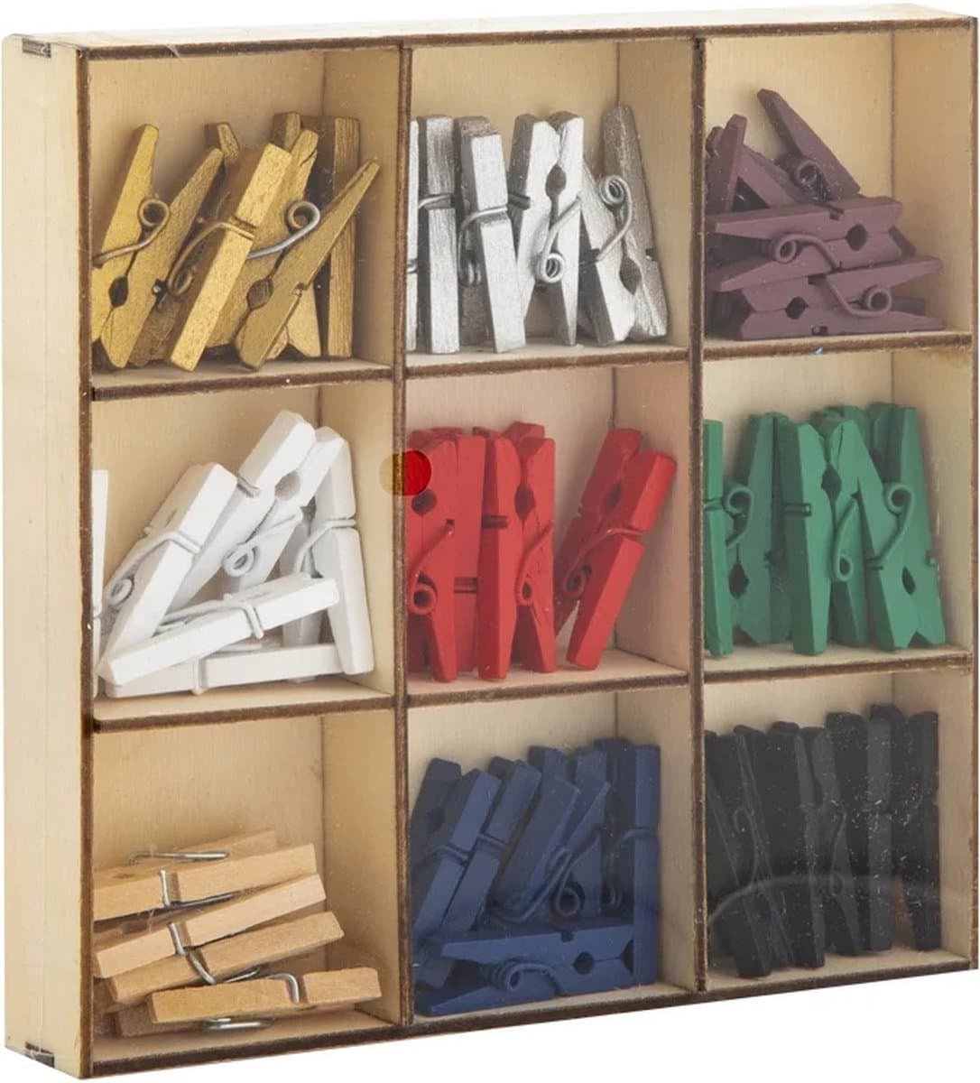 Mini Houten Wasknijpers doosje 54 stuks - 9 Verschillende kleuren 2,5 CM - Knijpertjes Mini - Knijpers Mini — afbeelding 1