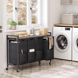 Wasmand - vuile wasmand - opslag met 4 vakken - 4 x 39,8 l - plank - 4 afneembare zakken van Oxford-stof - metalen frame EBG04XY01 — thumbnail 4