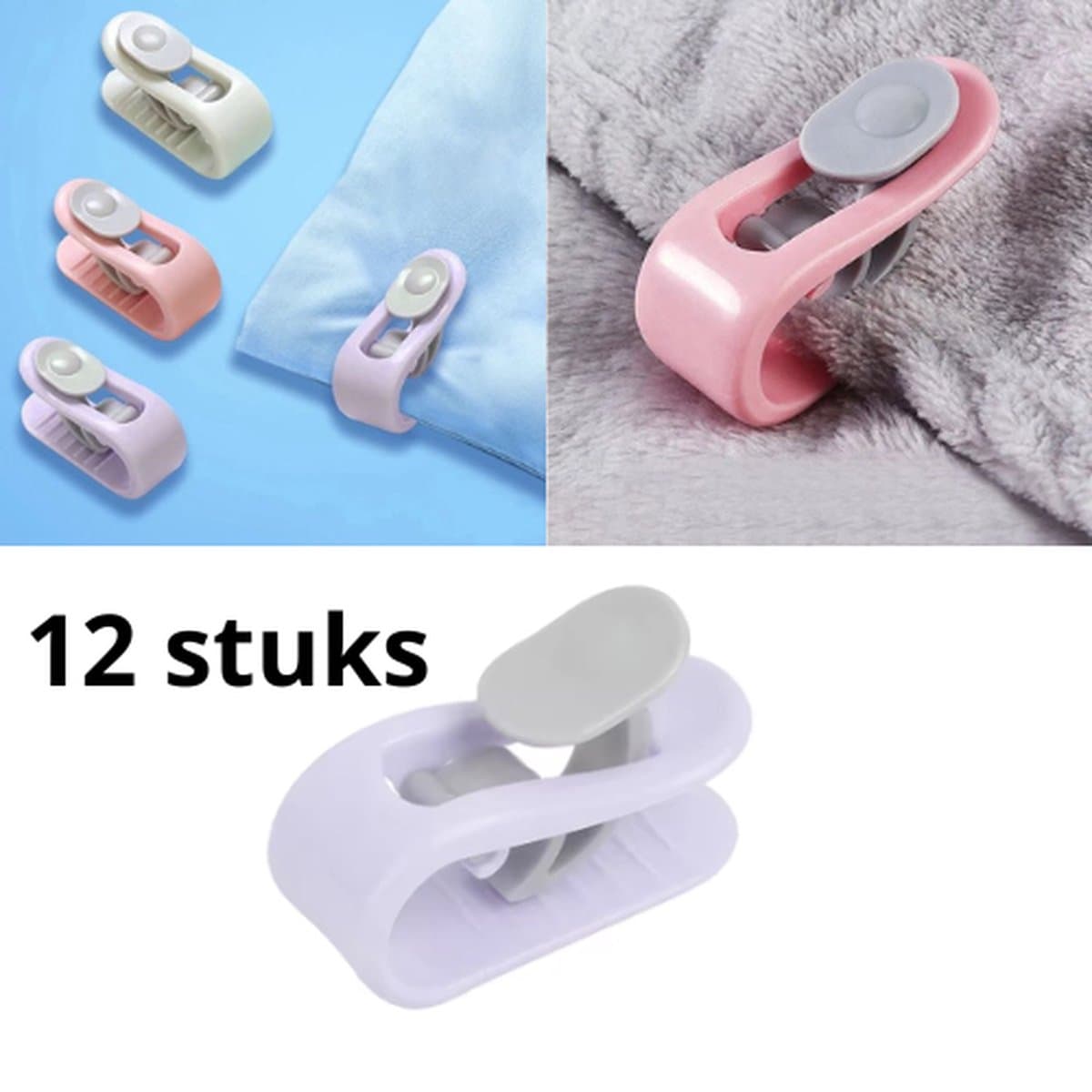 Dekbedclips - Dekbed Klemmen - Dekbed Clips - 12 STUKS - Knijpers - Laken - Deken - Paars — afbeelding 1