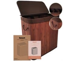 Bellettini® Bamboe Wasmand met Deksel - 3 Compartimenten Wassorteerder - 155 Liter - Bruin — afbeelding 1