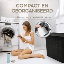 Bellettini® Bamboe Wasmand met Deksel - 3 Compartimenten Wassorteerder - 155 Liter - Zwart — thumbnail 4