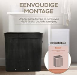 Bellettini® Bamboe Wasmand met Deksel - 3 Compartimenten Wassorteerder - 155 Liter - Zwart — thumbnail 5