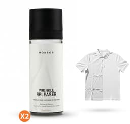 Monsor Wrinkle Releaser Spray - 2x 50ml Travel Size - Anti-Kreuk Spray & Textielverfrisser - Ontkreukt kleding zonder strijkijzer - Frist kleding op met frisse geur - Kreukspray voor onderweg - 99% natuurlijk, vegan & PFAS-vrij - Duo Pack — thumbnail 1