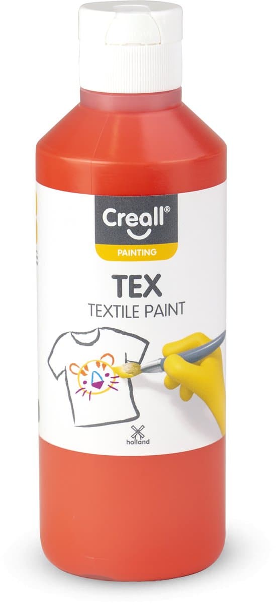 Creall Tex - Textiel- & Stoffenverf - Oranje - 250ml - Machine wasbaar na fixatie - Voor T-shirts, jeans, schoenen, stoffen tassen, meubels en auto-interieurs/hemelbekleding - Gemaakt in NL - Glutenvrij — afbeelding 1