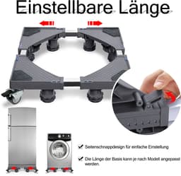 Froadp Onderstel, sokkel met 4 wielen, verstelbare wasmachinesokkel voor koelkast, droger, vriezer, 300 kg (breedte 44-75 cm, hoogte 11-13 cm), grijs — thumbnail 2