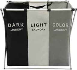 Linkforu - Oxford Stoffen Wasmanden - Sorteerder - Wasboxen – Opvouwbaar – 138 Liter - 3 Delig – 3 kleuren - Zwart- Beige – Grijs — thumbnail 1