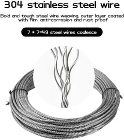RVS Kabel Set 20 meter voor waslijn, plantenstandaard en ophanging - Robuust en veelzijdig met 7x7 draadkabel 304 - Roestvrij staal 4 mm dik — thumbnail 3
