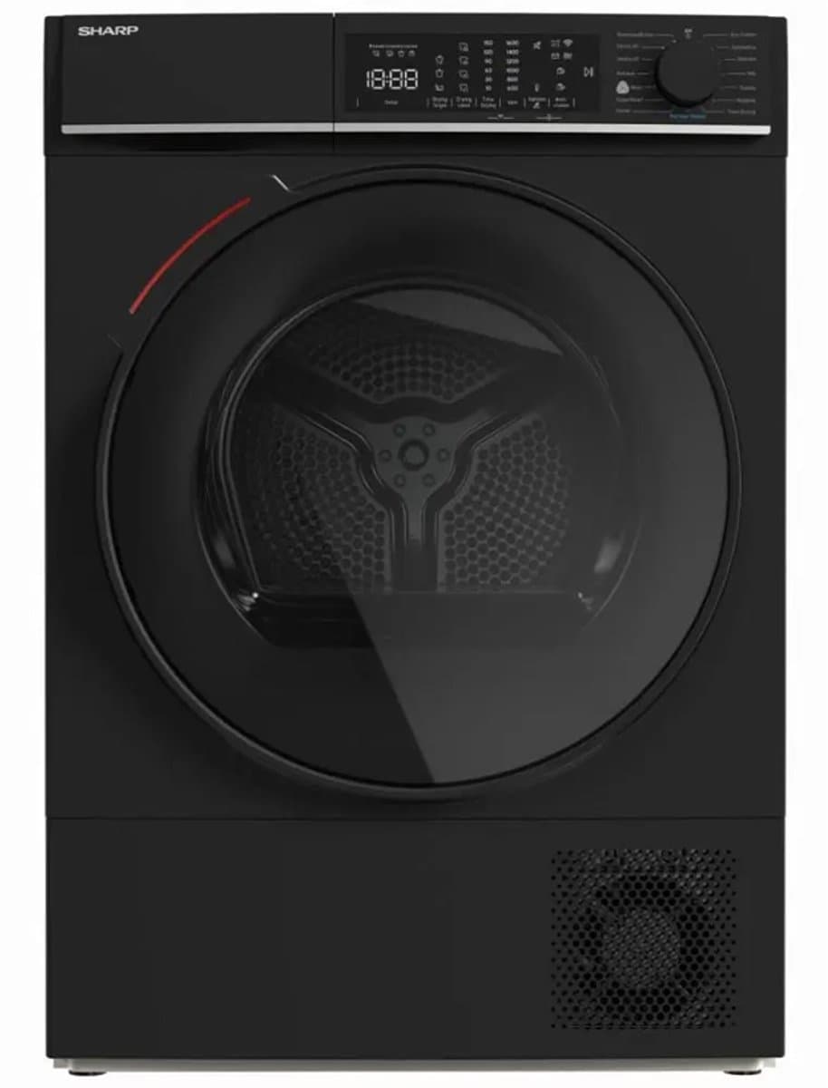 Sharp KDWNL0S9BDBE - warmtepomp droger - 10KG - energie label D - 15 programma's - WIFI - LED trommelverlichting - white LED display - mat zwart — afbeelding 1