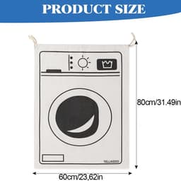 Waszak - Met Wasmachine Print - 60 x 80 cm - Grote waszak - Wasgoed Opbergtas met Trekkoord - Badkamer Was Zak - Laundry Bag - Reiswaszak - Waszakken voor wasgoed - Opbergtas - Waszakken - Wit/Zwart — thumbnail 5
