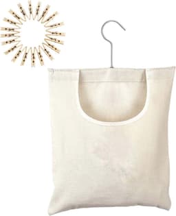 Wasknijper Opbergzak - Canvas Kledingtas - Wassen Buiten - Met 360 Graden Haak - 32x27cm - Beige — thumbnail 1