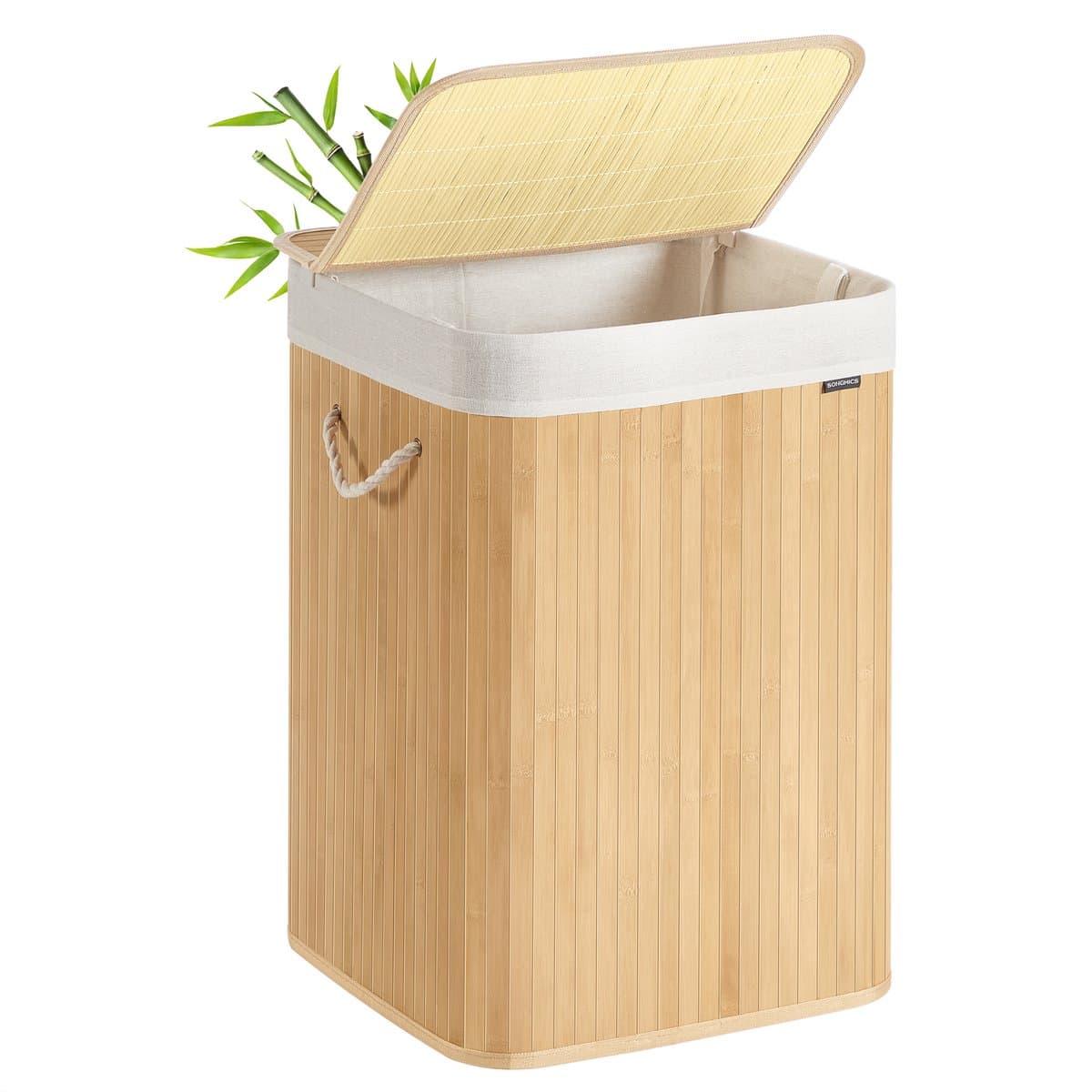 SONGMICS - Wasmand - Wasmand van Bamboe met Deksel - Opvouwbaar - Uitneembare Waszak - Met Handgrepen — afbeelding 1