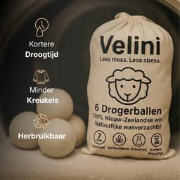 Velini Drogerballen 100% Wol - 6 Stuks (7 cm) - Snellere Droogtijd & Minder Kreukels - Met Katoenen Bewaarzak — thumbnail 5