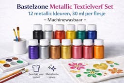 Bastelzone Metallic Textielverf Set - 12 metallic kleuren, 30 ml per flesje - Machinewasbaar — thumbnail 4