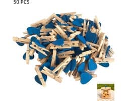 50 stuks - Blauwe mini-wasknijpers - kleine wasknijpers - 3 cm fotoknijpers met hart - met hartdesign - voor kinderen, kaarthouders en decoratie - diepblauw - 3×1.7cm