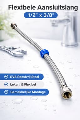 Profielenloods - Aansluitslang flexibel 3/8" Binnendraad x 1/2" Binnendraad Rvs (zilver) 200 mm (20cm) — thumbnail 3