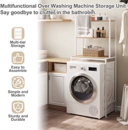 LabelOne Wasmachine Kast - Wasmachine Ombouw - Wasmachine Rek - Opbergrek - 3 planken - metalen frame - 67x40x162 cm - wit/hout — thumbnail 3